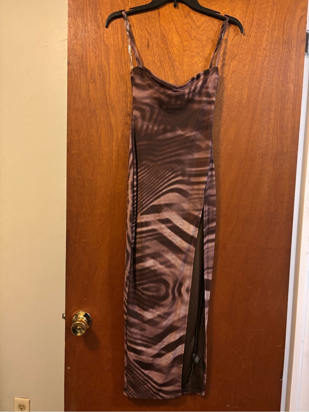 Fashion Nova Brown Swirl Slip Maxi Dress with Side Slit